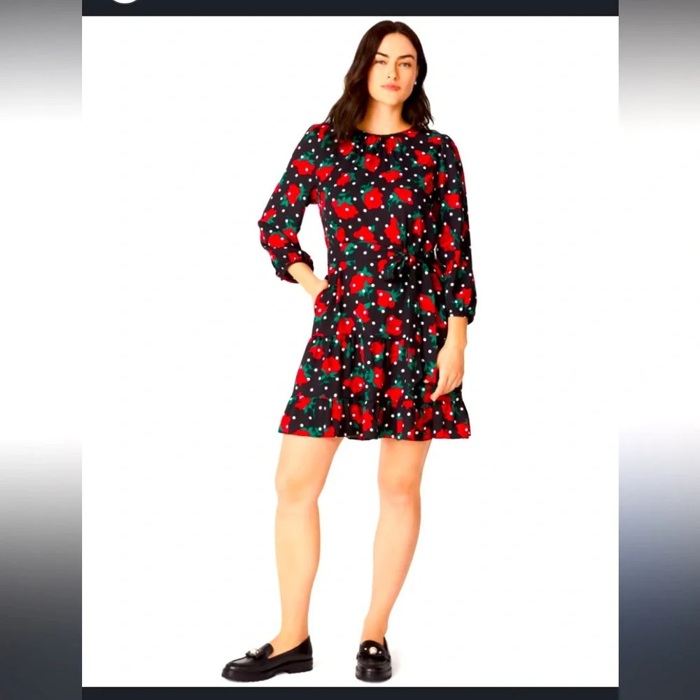 Kate spade rose polka dot dress S $200 coquette classic floral designer spring